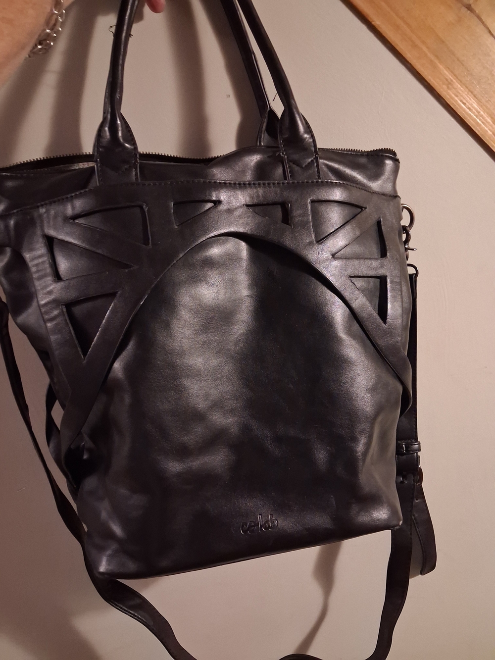 Black Women's Tote with Geometric Overlay